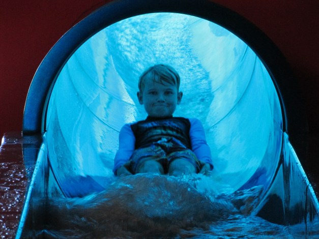 At the end of the main water slide