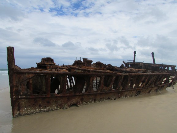 By 1935 the ship had been taken out of service and was sold to a ship-breaker in Japan. On 25 June 1935, while being towed to Osaka to be broken up, she was caught in a strong cyclone about 80 kilometres (50 miles) off the coast of Queensland. The towline parted, and on 9 July 1935 the Maheno became beached on the east coast of Fraser Island